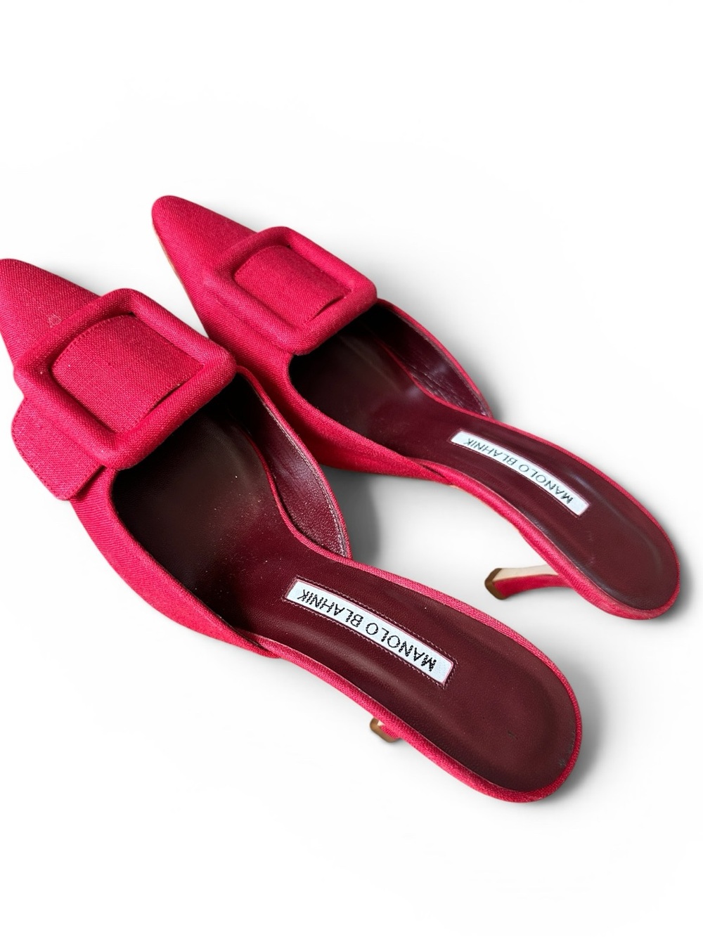 Manolo Blahnik Red  Mules Fabric Pointed Mule with Buckle Accent 37 - Picture 2 of 7